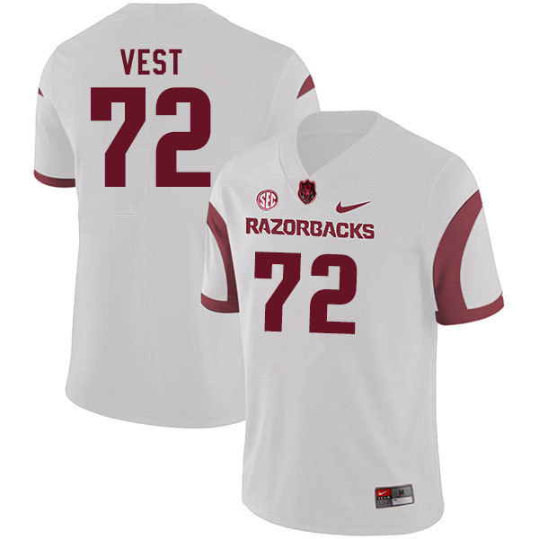 Men #72 Drew Vest Arkansas Razorbacks College Football Jerseys Sale-White